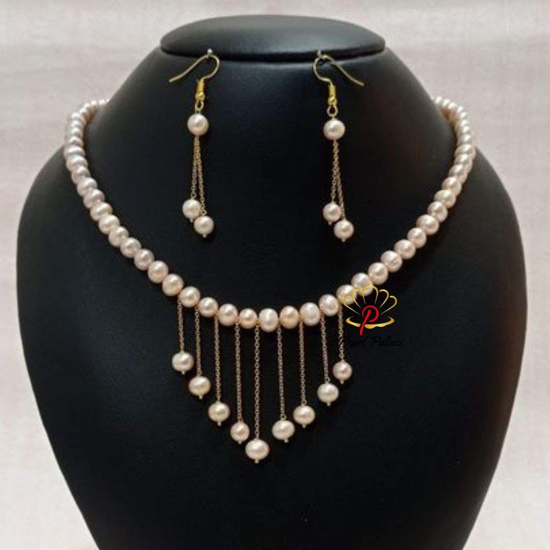 Draped Elegance" Freshwater Pearl Necklace Set.