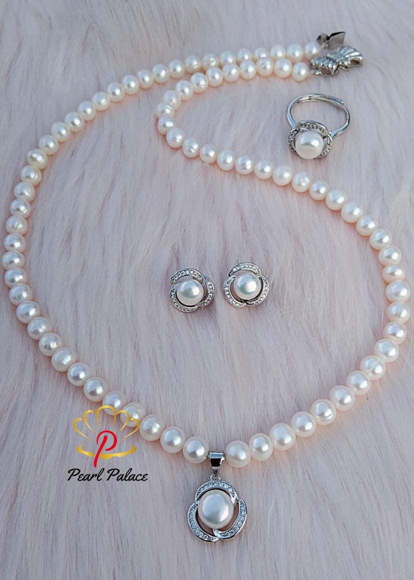 Elegant White Pearl Pendant Set — 2