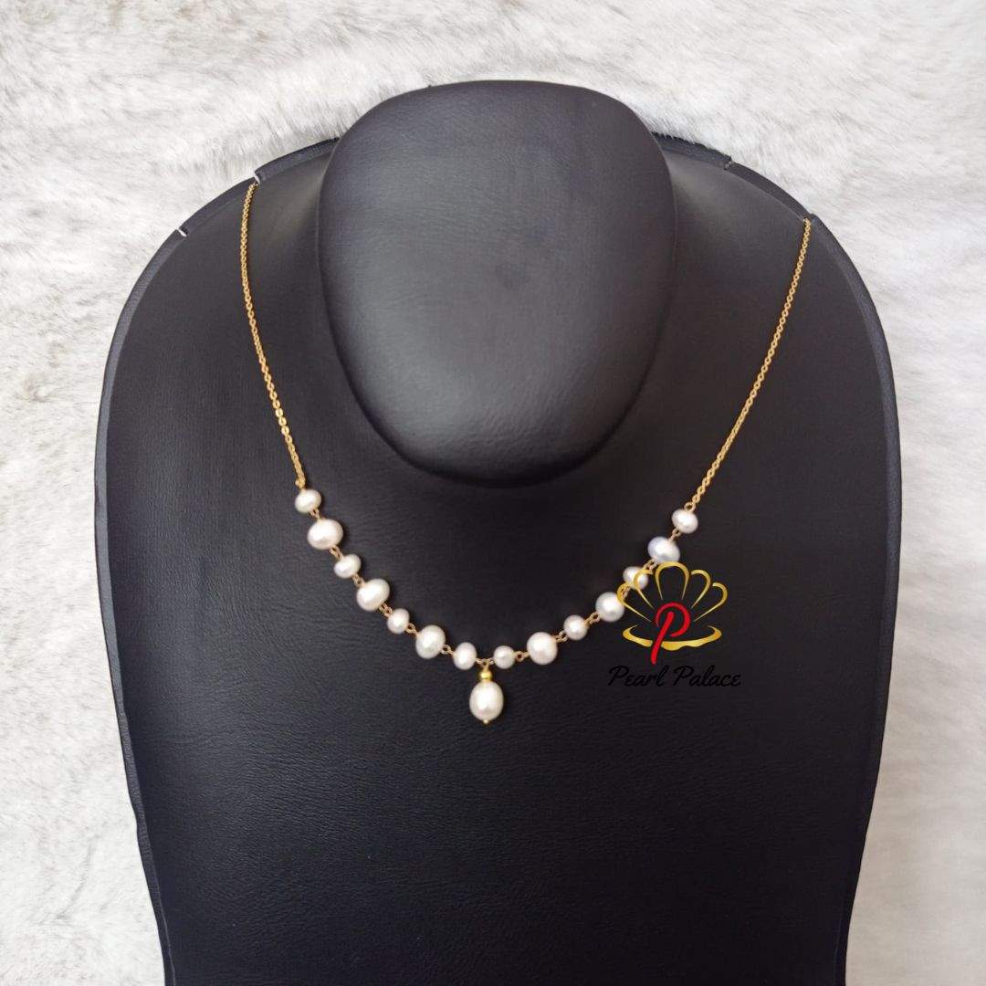 Gold Chain Necklace with White Freshwater Pearls