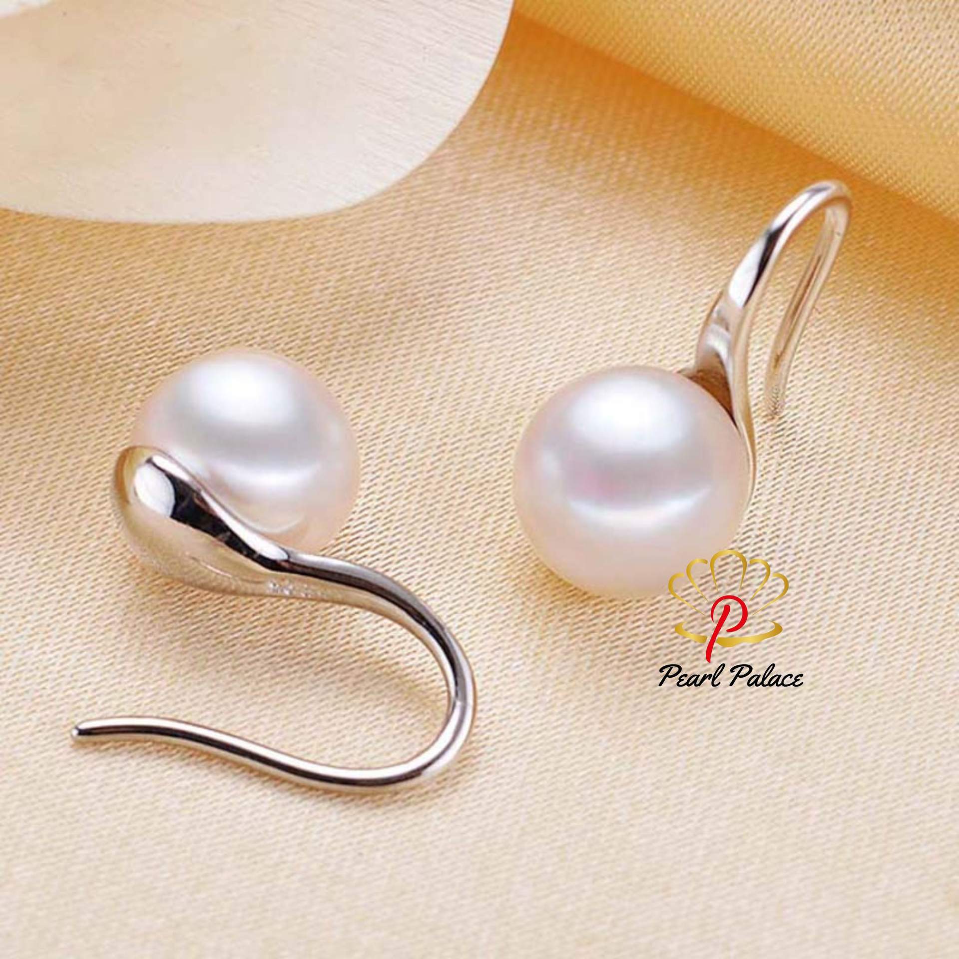 white 9-10mm Large natural freshwater pearl earrings for women, 925 silver jewelry