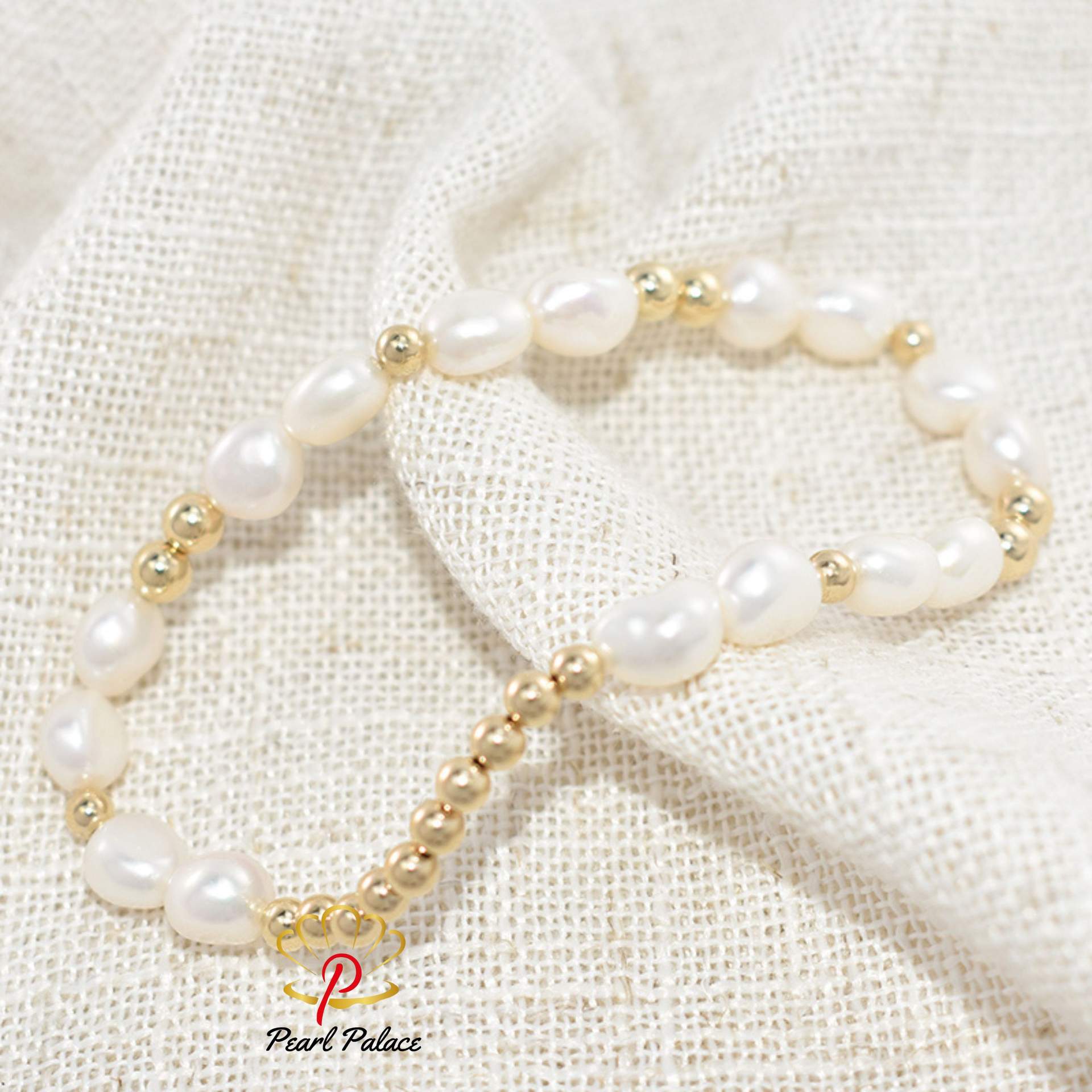 14K Gold Filled Elastic Pearl Bracelet Handmade Pearl