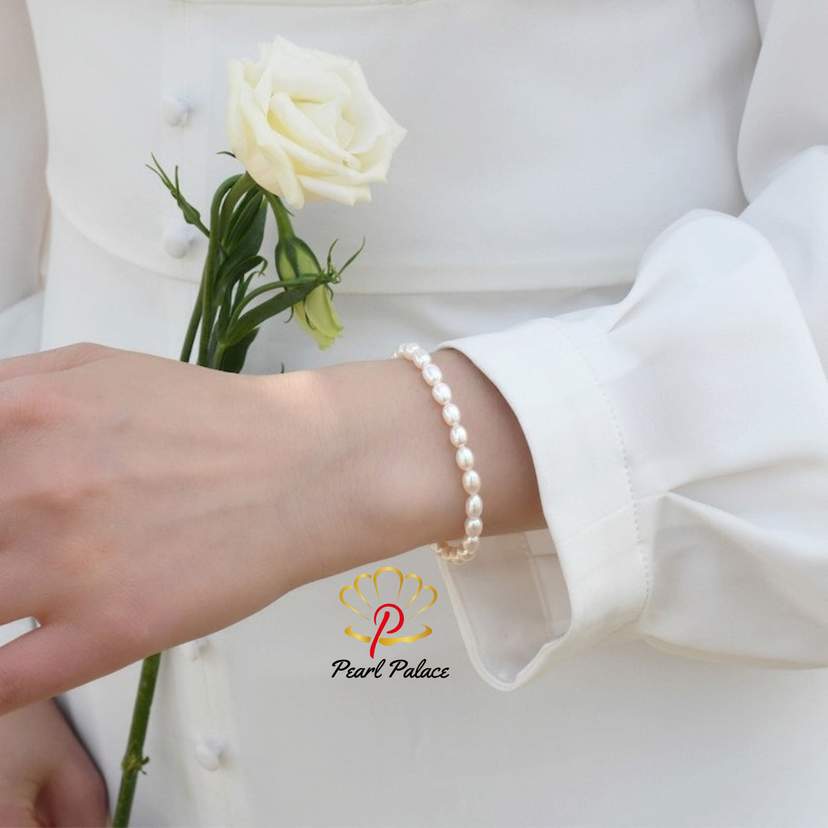 White Elastic Freshwater Pearl Bracelet — 2