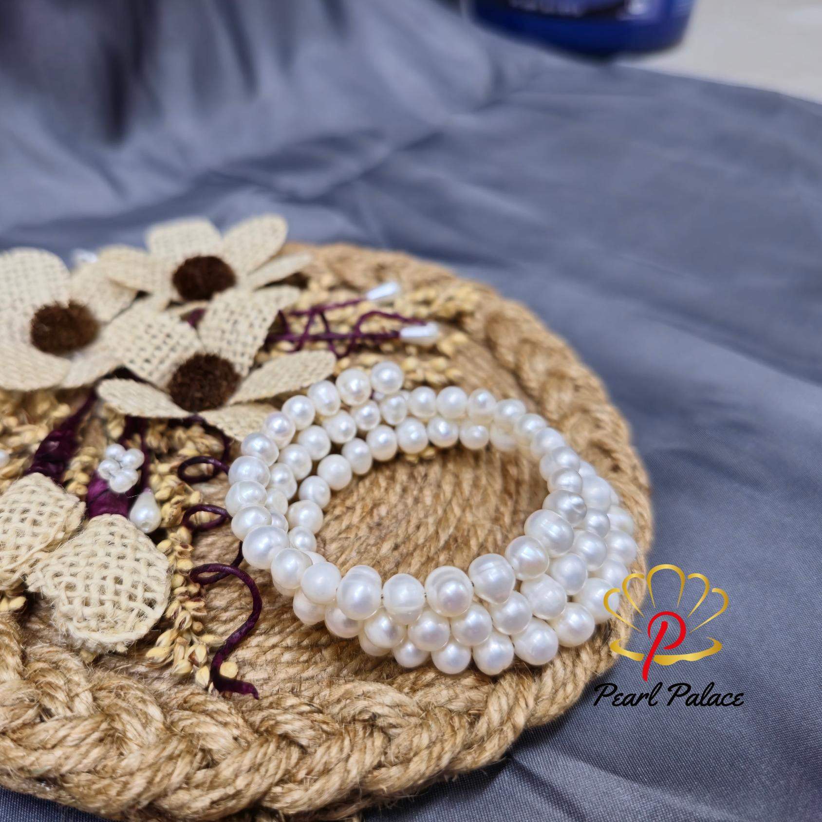 Freshwater pearl spiral bracelet white color,3 layer