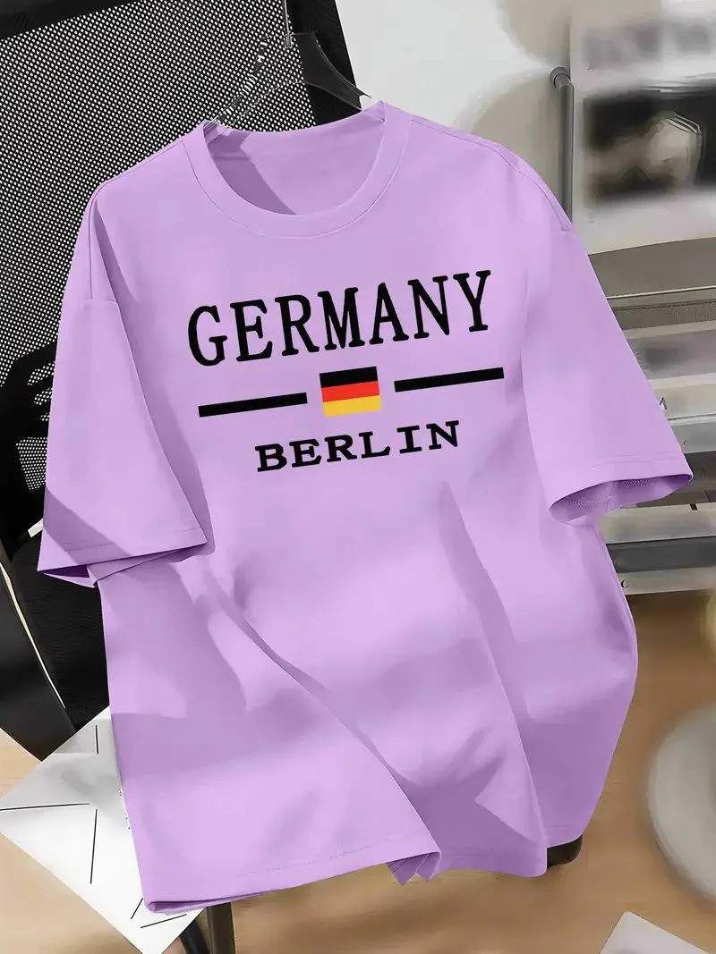 Drop Shoulder Print T-Shirt - Germany Stripe