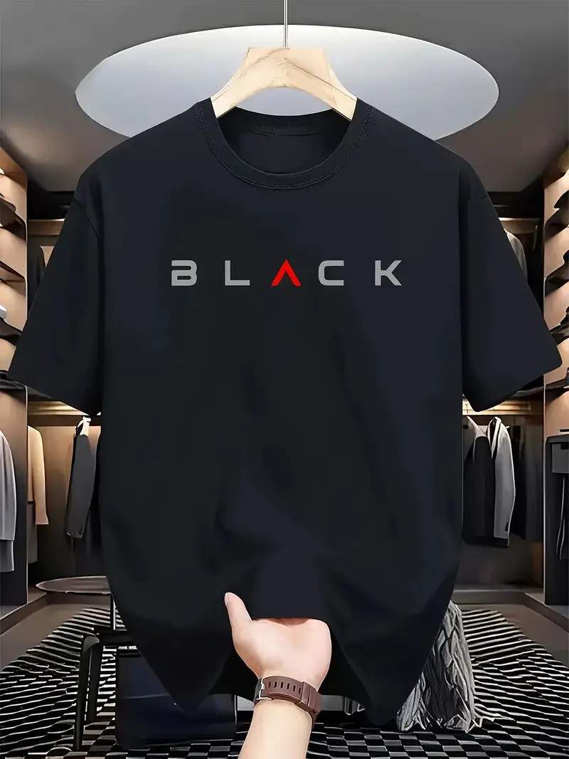 Drop Shoulder Print T-Shirt - Black Design