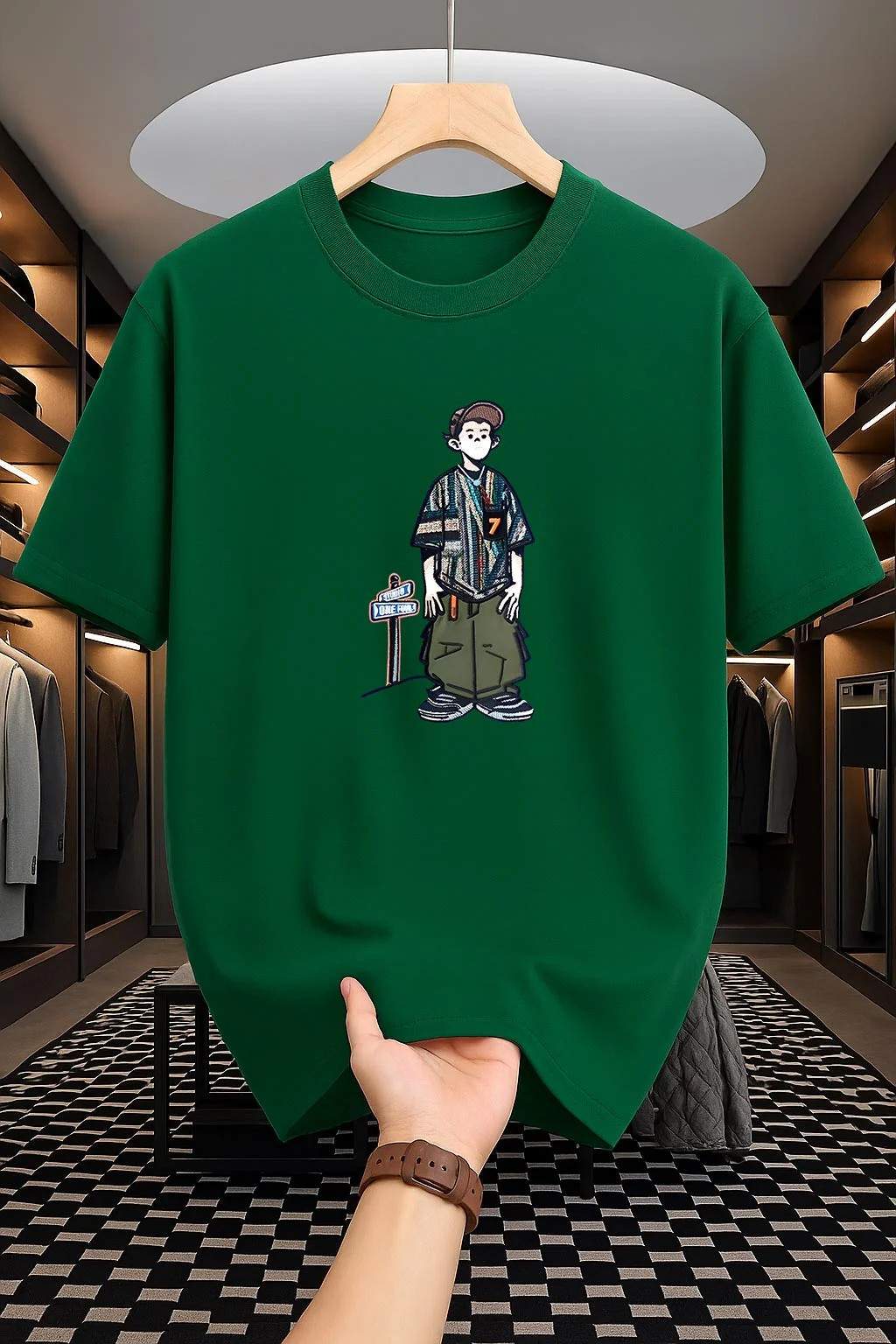 Drop Shoulder Print T-Shirt - Cartoon Design