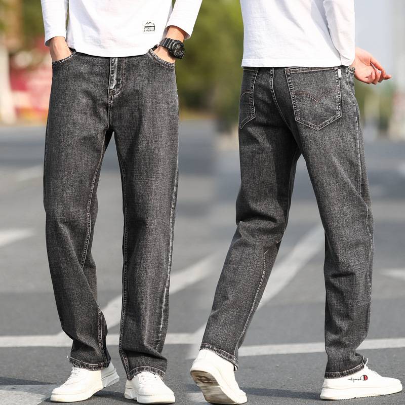 Foreign Trade Large Size Jeans Men's Loose Straight Stretch Plus Weight Plus Size Fat Trousers High Waist Middle-aged Dad Pants