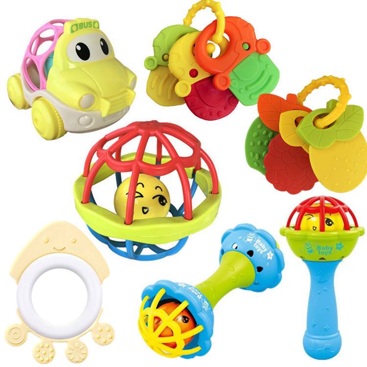 Baby's Hand-held Ball Rattle Fitness Soft Rubber Hand-held Rattle Fish String Tooth Gel Infant 0-1 Years Old Educational Toys Direct Selling