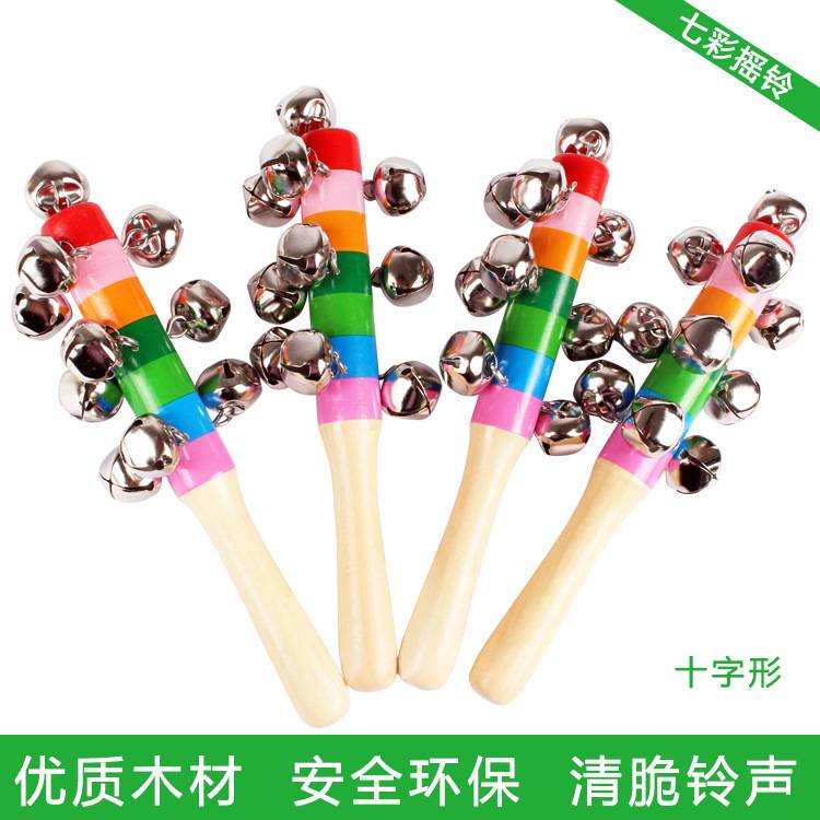 Wholesale Wooden Baby Educational Toys for Ages 0-3, Sound-Making Hand Bell, Rainbow Cross Bell, Enlightenment Bed Bell