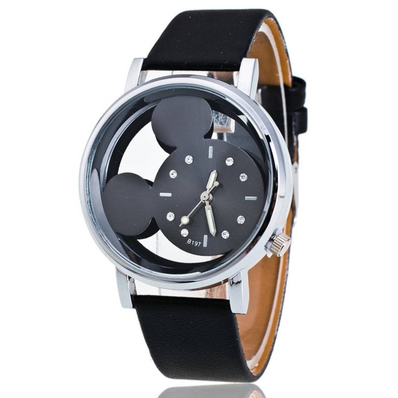 Korean double-sided hollow rhinestone scale ladies belt watch cartoon animation student children Mickey watch wholesale