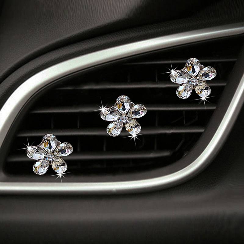 Natural Crystal Gemstone Five-Petal Flower Car Air Conditioning Vent Decoration Clip Car Interior Ornaments Set of 3