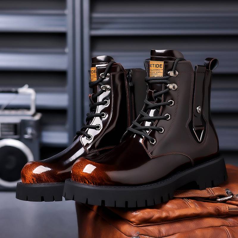 Genuine Leather Martin Boots Men's High Top Boots British Style ins Mid Top Trendy Shoes Workwear Boots Motorcycle Boots Breathable Men's Shoes