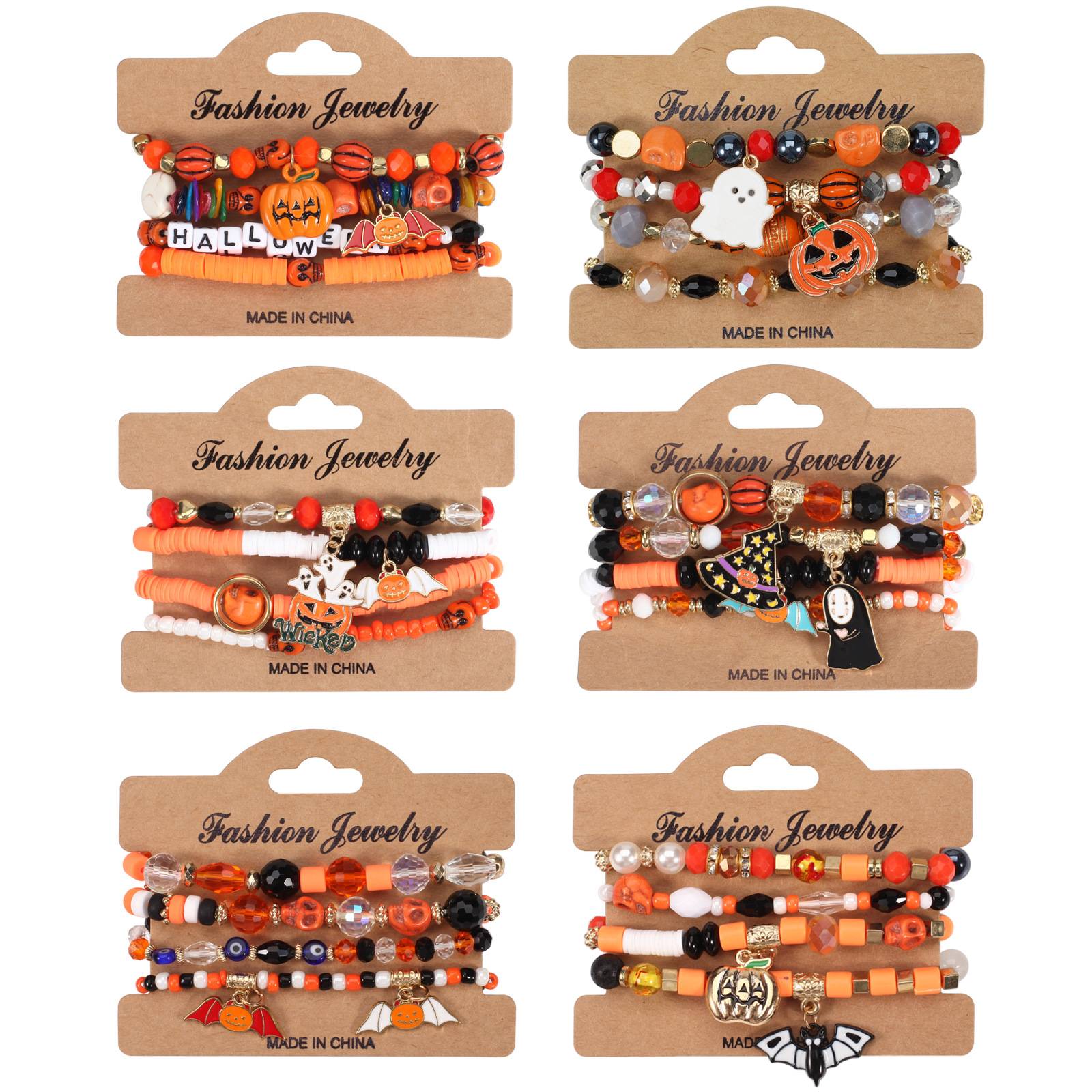 New Halloween Bracelet Ghost Pumpkin Skull Pendant Beaded Bracelet Holiday Party Bracelet Halloween