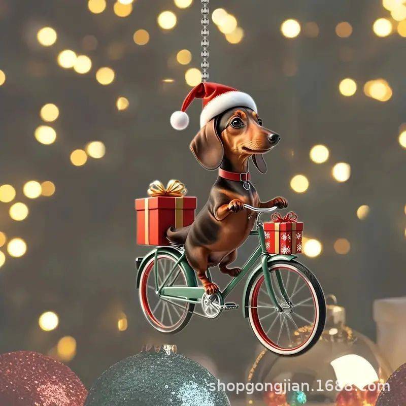 Christmas Cycling Puppy Acrylic Pendant New Car Interior Decoration Pendant Christmas Tree Pendant Car