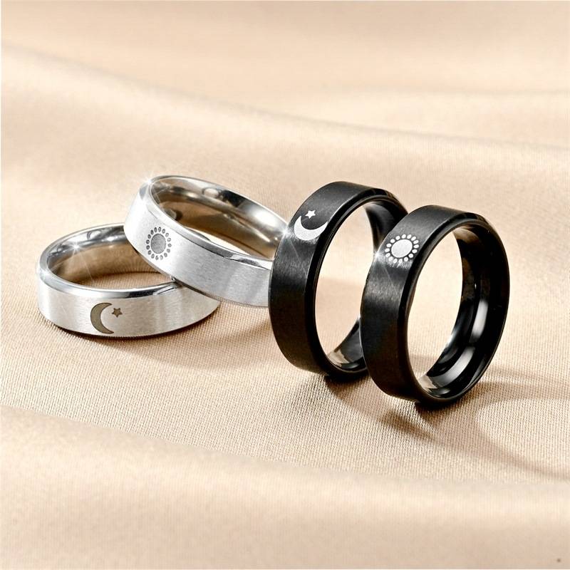 Cross-Border Popular Titanium Steel Couple Rings, Popular Design Moon and Sun Men's and Women's Rings, European and American Hand Jewelry Wholesale