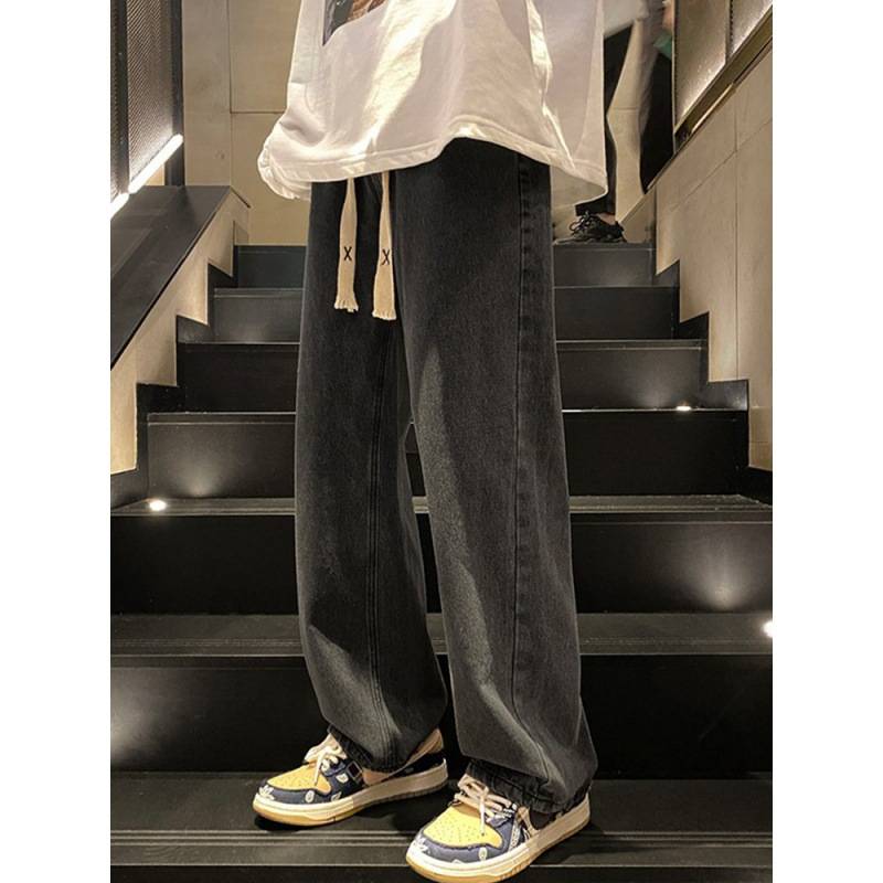 Solid Color Retro Jeans Spring and Summer Straight Loose Trendy Wide Leg American Style High Street Youth Casual Long Pants Men