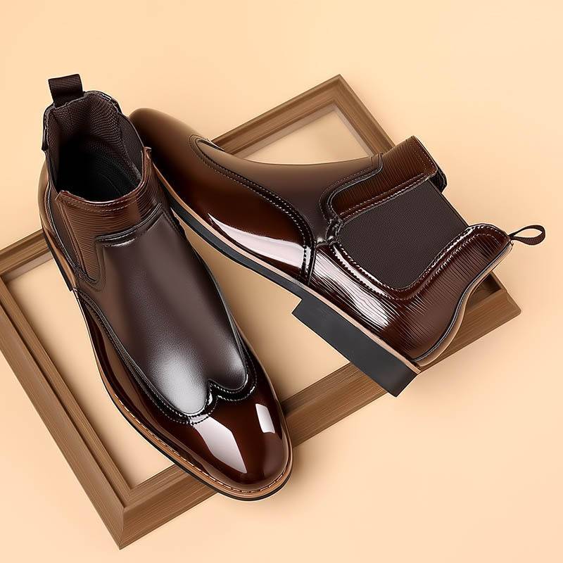 Aorixin Cross-Border 4993 Men's Patent Leather Chelsea Casual Martin Boots Men's Shiny High Elastic Ankle Boots