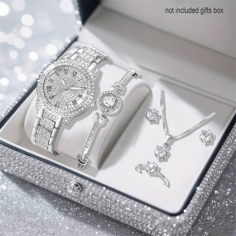 Cross-Border Women's Watch Set Steel Strap Full of Diamonds High-End Quartz Watch Temperament Business Casual Watch Foreign Trade Wholesale