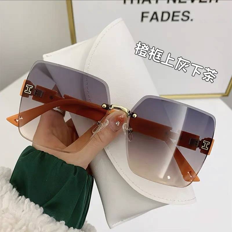 High-End Square Rimless Cut-Edge Sunglasses Internet Celebrity Stylish Trendy Cool Sunglasses for Women with Big Faces Slimming Fashion Glasses