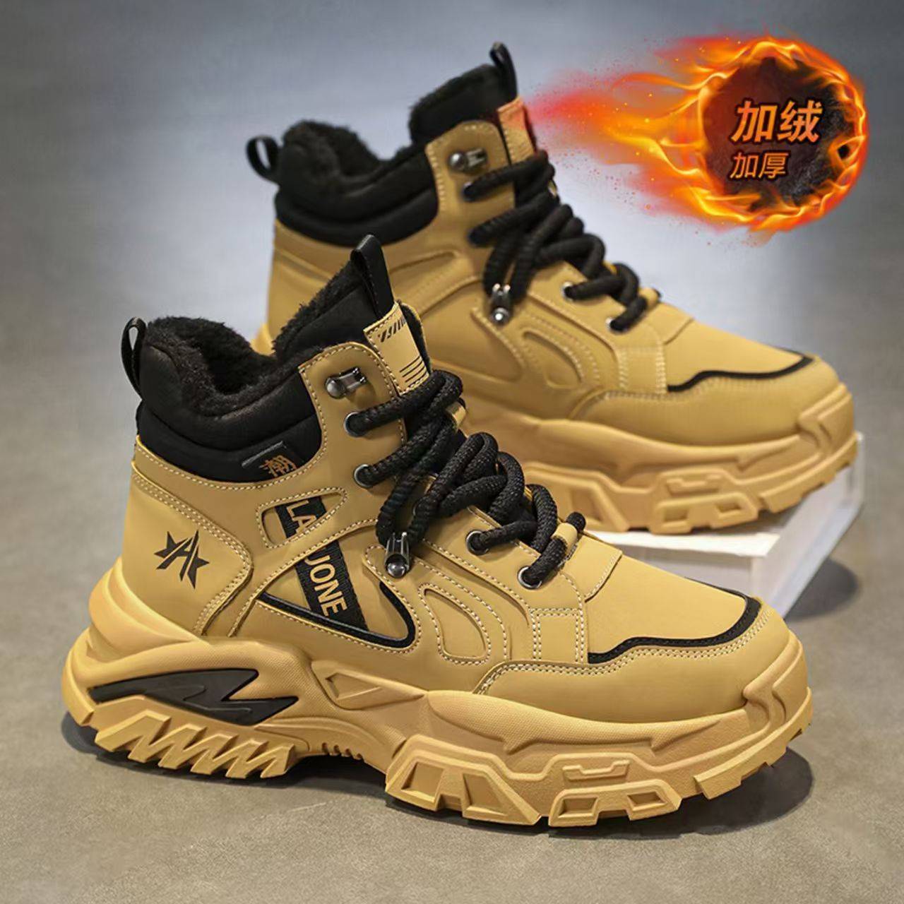 High-Top Men's Shoes Winter 2025 New Style Fleece-Lined Warm Thickened Cotton Shoes Sports Dad Shoes Northeast Outdoor Snow Boots