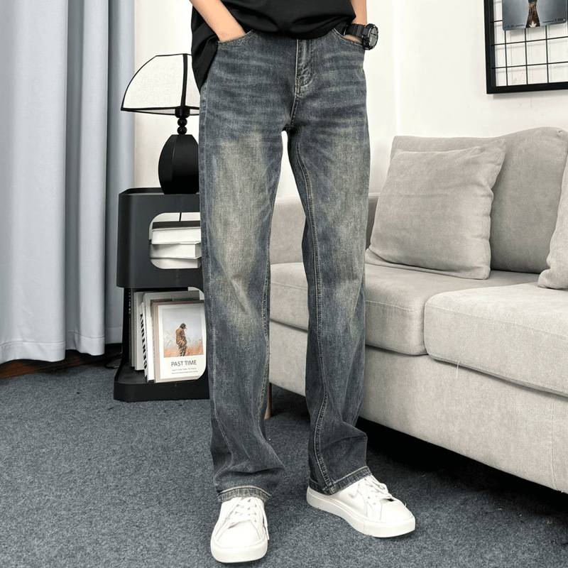 American High Street Simple Jeans Men's Ins Trendyy Retro Elastic Versatile Casual Loose Straight Pants Ins