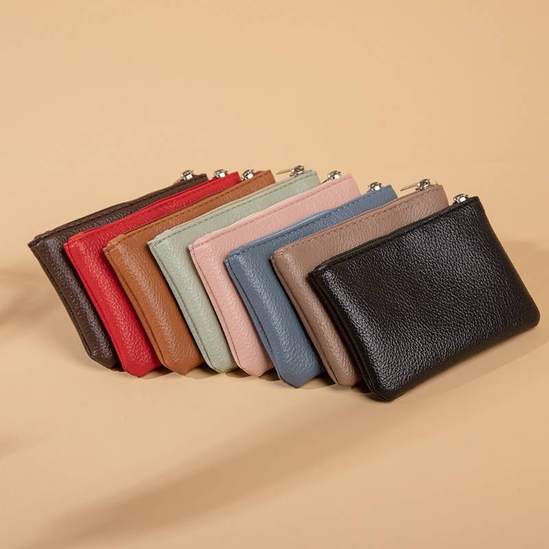 Unisex New Litchi Pattern Simple Zipper Coin Purse Ultra-thin Short Card Coin Key Storage Bag