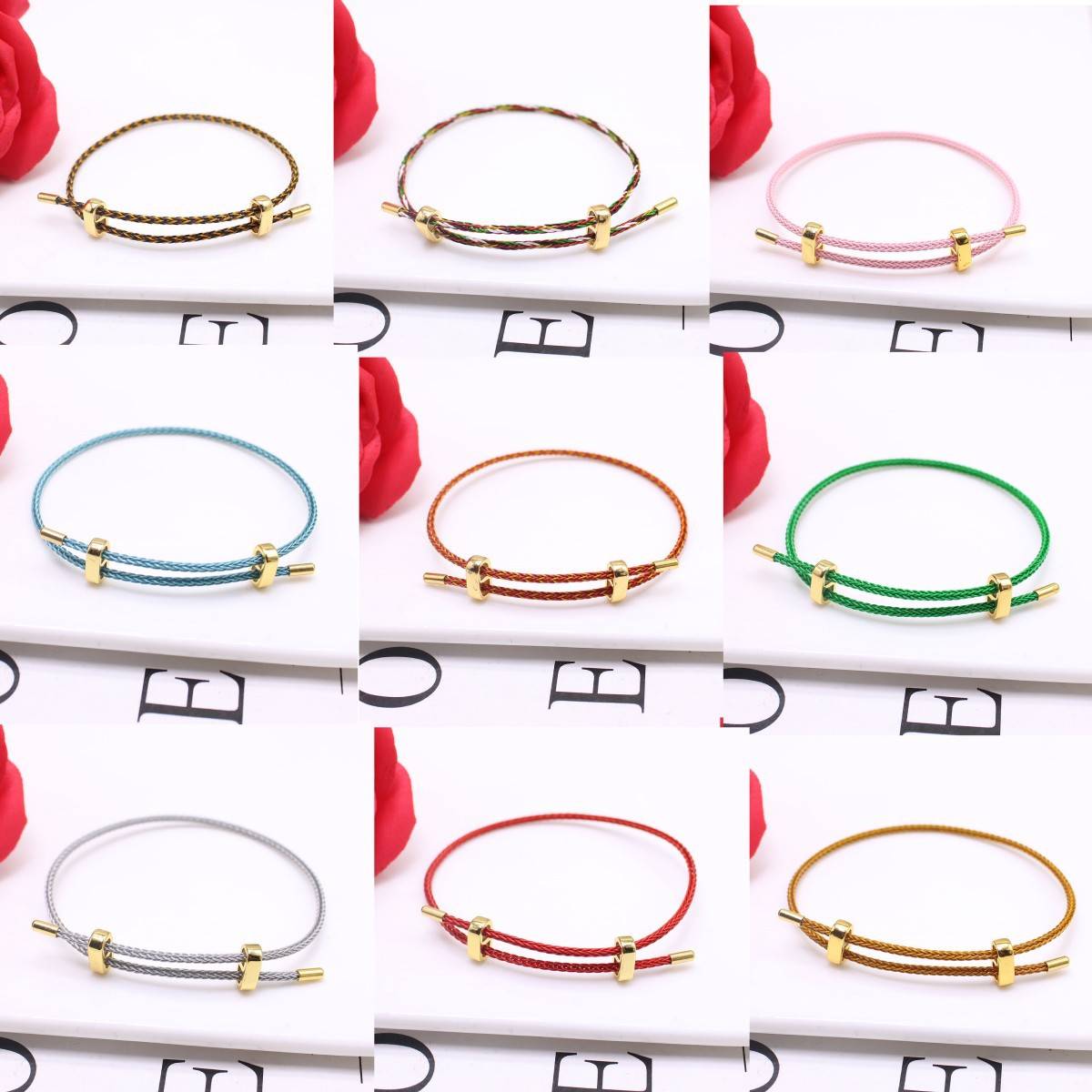 Vacuum Electroplating 2mm Steel Wire Rope Adjustable Bracelet DIY Beaded 3D Hard Gold Bracelet Fashion Hand Wholesale Stylish