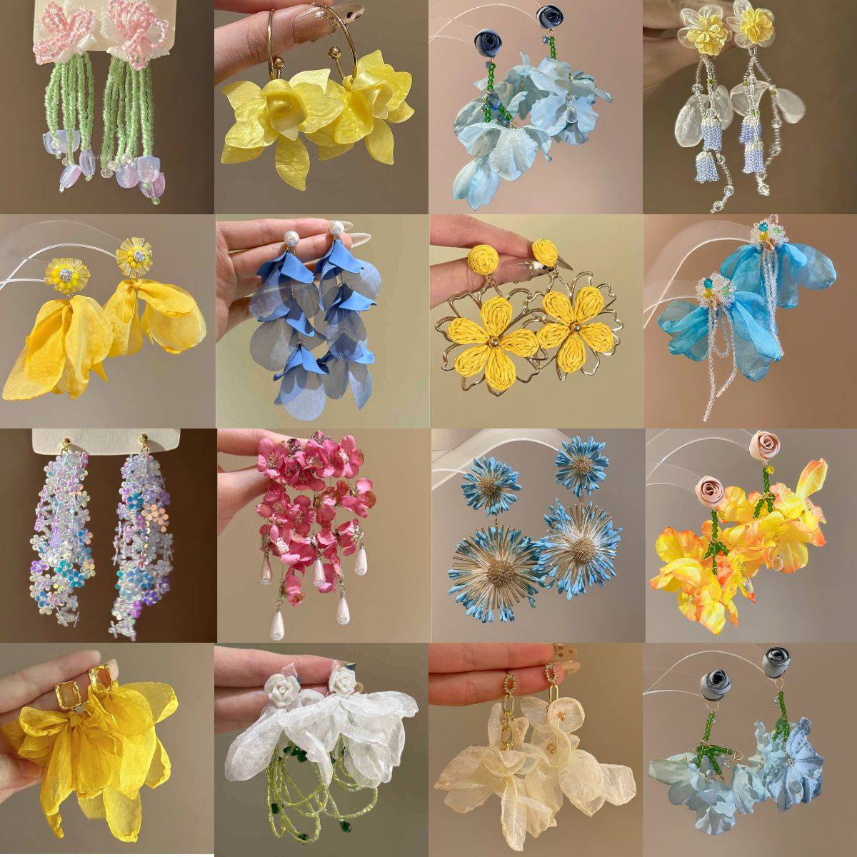 Silver Needle Fabric Flower Pendant Earrings Summer Seaside Resort Style Earrings Forest Style Fresh and Sweet Earrings for Women Wholesale