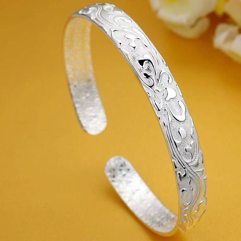 925 Imitation Silver Plated Silver Bracelet for Women, Original Silver Bracelet with Flowers, Glossy Bracelet for Mother as a Mid-Autumn Festival Gift
