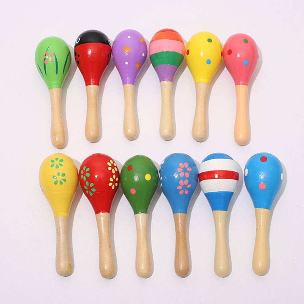 Medium Sand Hammer Wooden Toy Orff Infant Early Education Educational Toys Hand-Cranked Cartoon Sand Ball Trumpet Wholesale