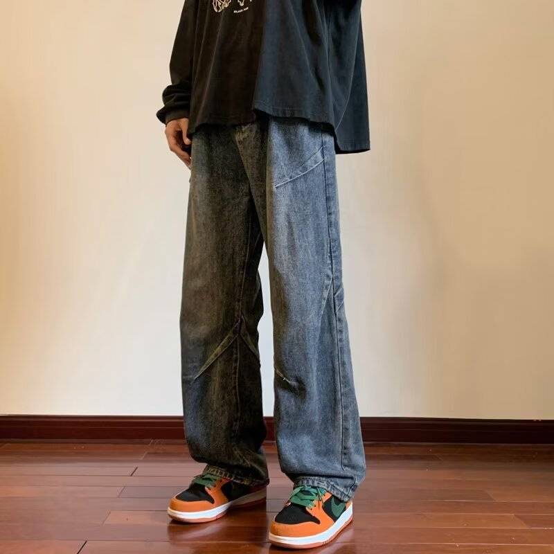 Elastic Waist Wide-Leg Jeans for Men, Loose Straight-Leg New American High Street Style Men's Pants, Summer Cargo Pants
