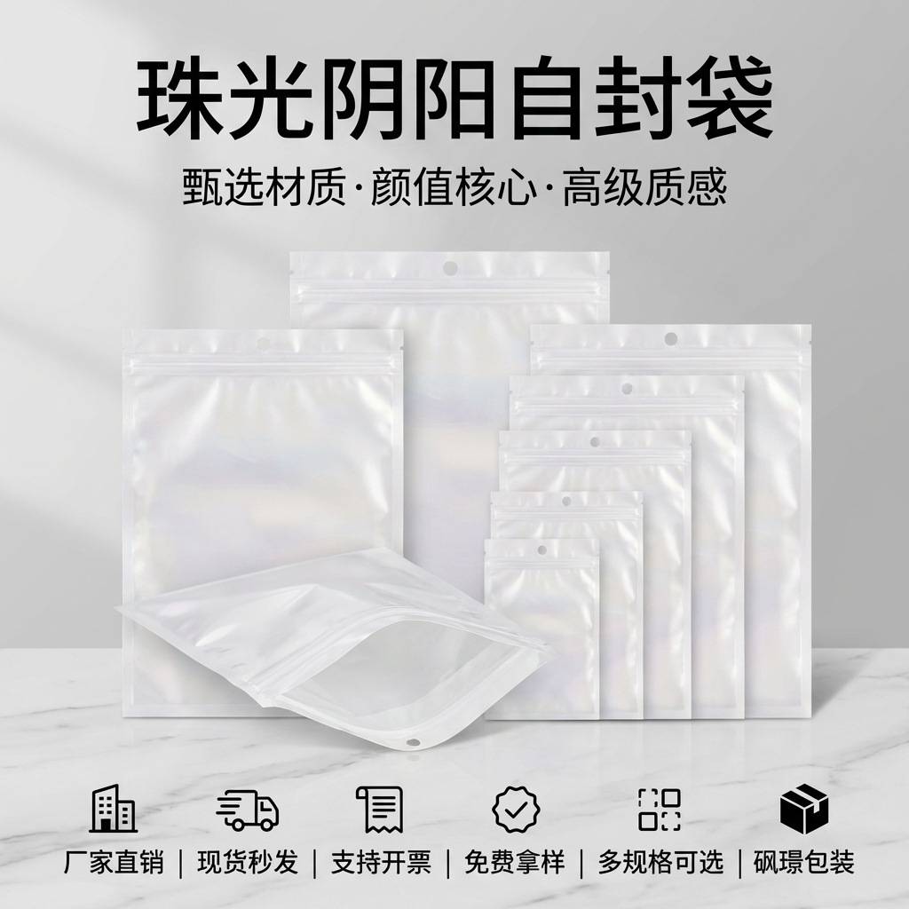 In-stock CPP white pearlescent bags, self-sealing bags for watch storage and packaging, universal packaging bags, plastic sealing bags