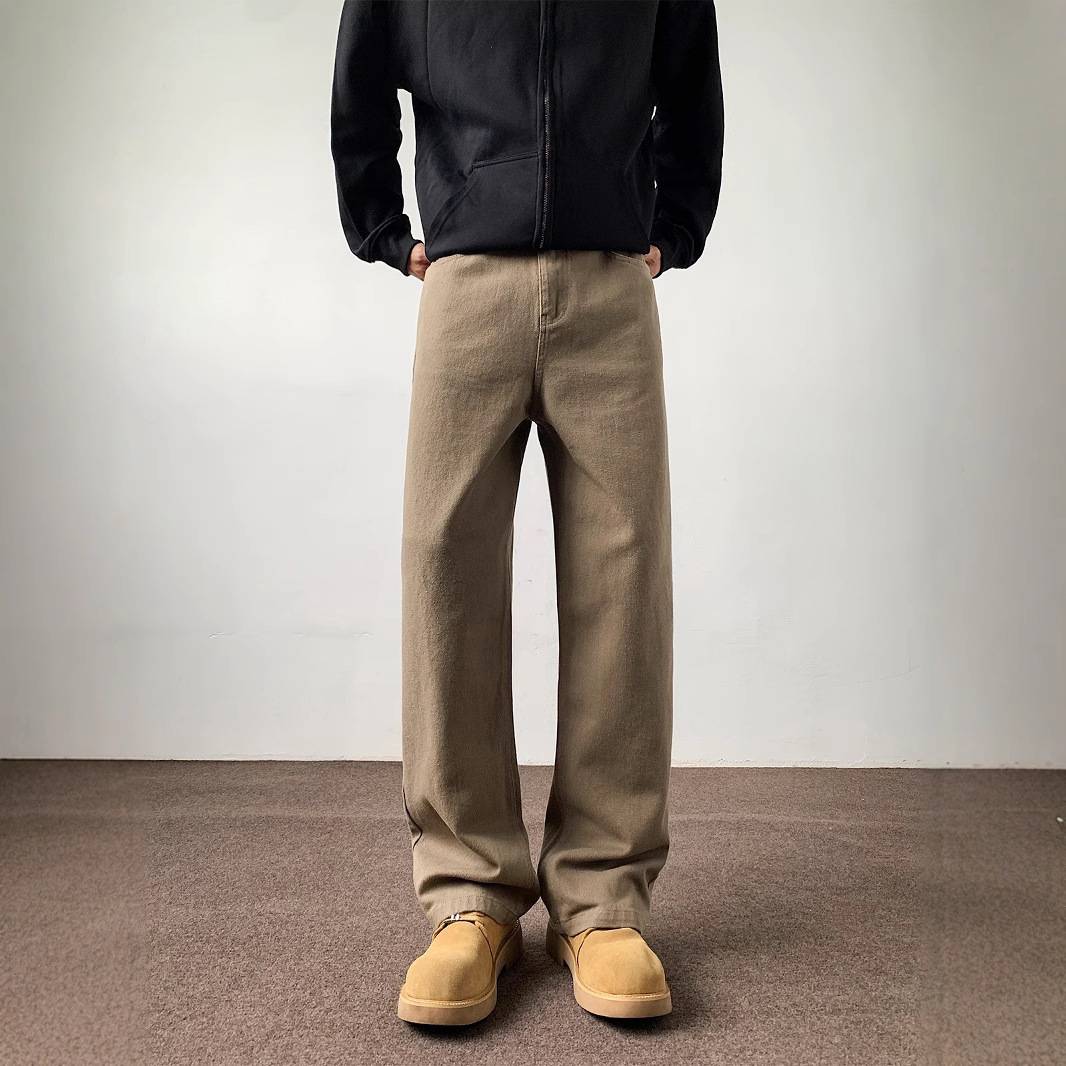 American Style New Brown Casual Long Pants Men's Loose Straight Jeans Slim Versatile Workwear Lumberjack Pants Cross-Border