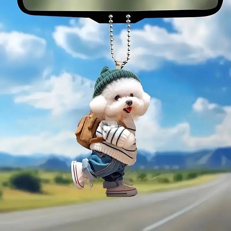 Cross-Border New Product Puppy Backpack Pendant 2D Acrylic Flat Teddy Dog Ornament Car Interior Decoration Factory Wholesale