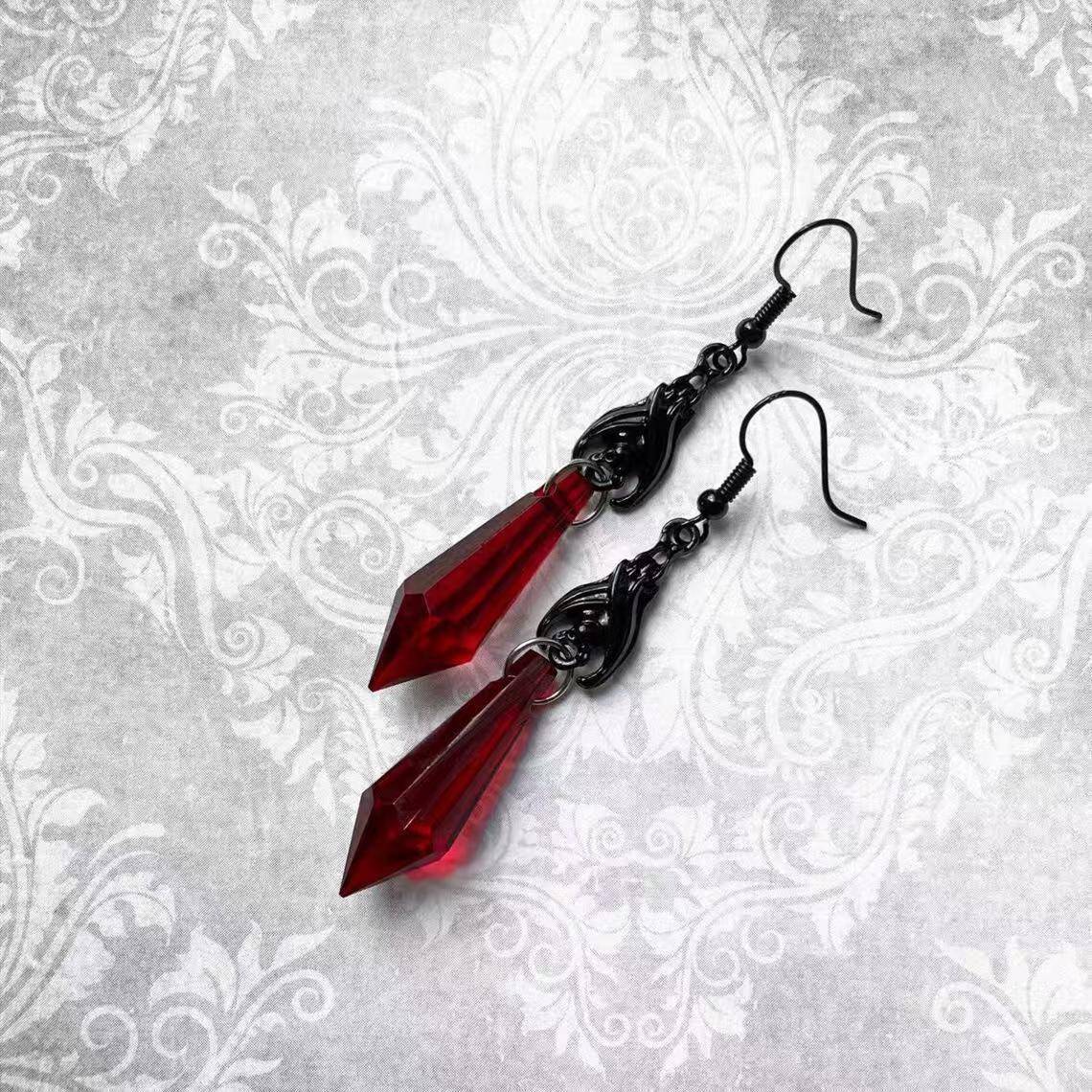 Cross-border Hot Bat Dark Decorative Earrings Pendant Ruby Black Gem Fashion Gothic Style Personality Earrings Wholesale