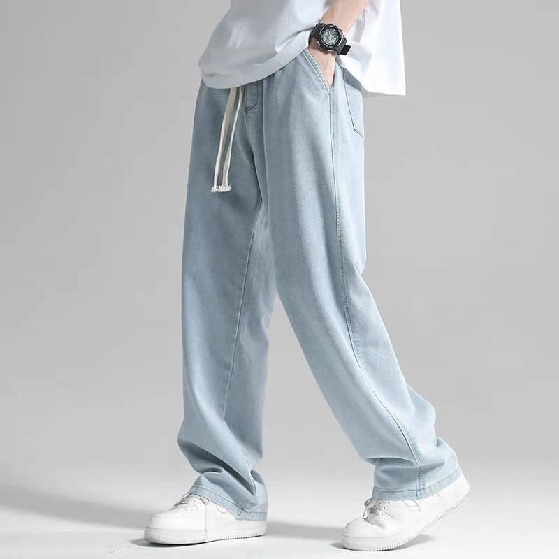 Straight Leg Jeans Men's 2022 Summer Thin Trendy Brand Loose Pendant Wide Leg Draped Trousers Casual Pants