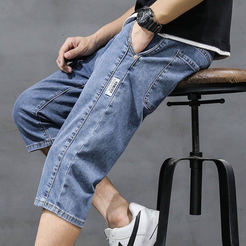 Denim Cropped Pants Men's 2025 New Fashion All-match Loose Casual Shorts Korean Style All-match Work Straight Pants