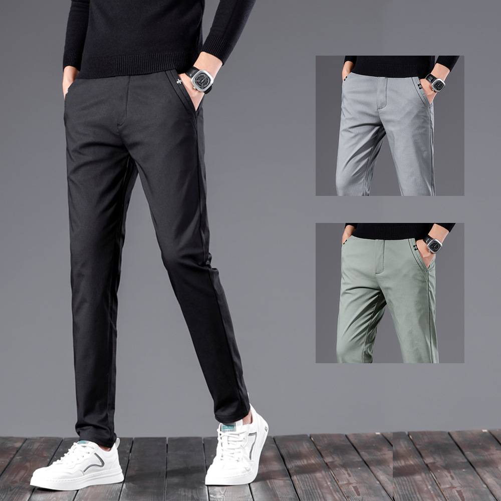 Spring and Autumn Cotton Brocade Men's Casual Pants Korean Style Fashion Elastic Pants Men's New Straight Elastic Pants for Young Men Spring