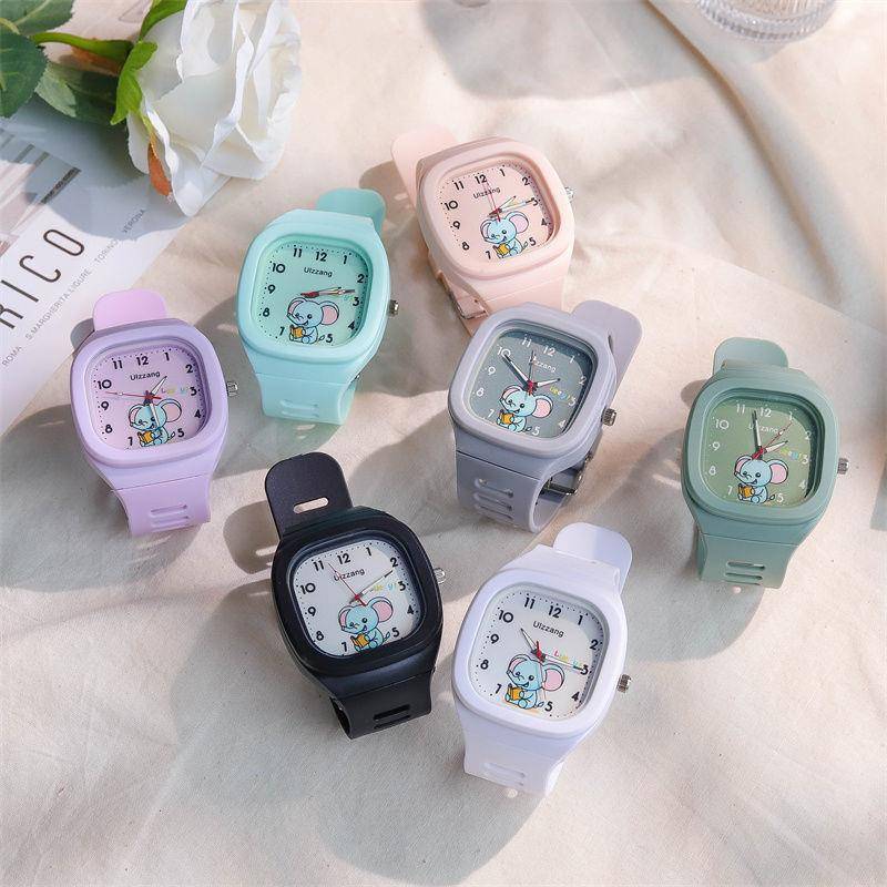 Ins Cute Silicone Watch Trendy Style Luminous Sports Student Square Strap High-Value Children's Watch 40mm