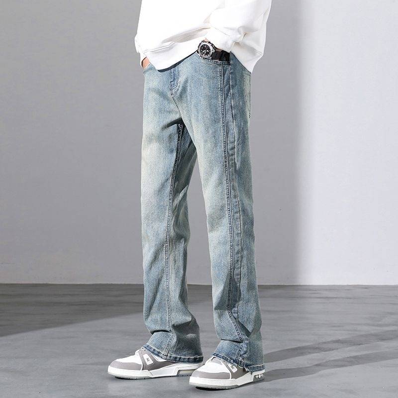 American-style High Street Spring and Summer Retro Jeans Men's 2024 New Style Casual Loose Straight Micro-horn Long Pants