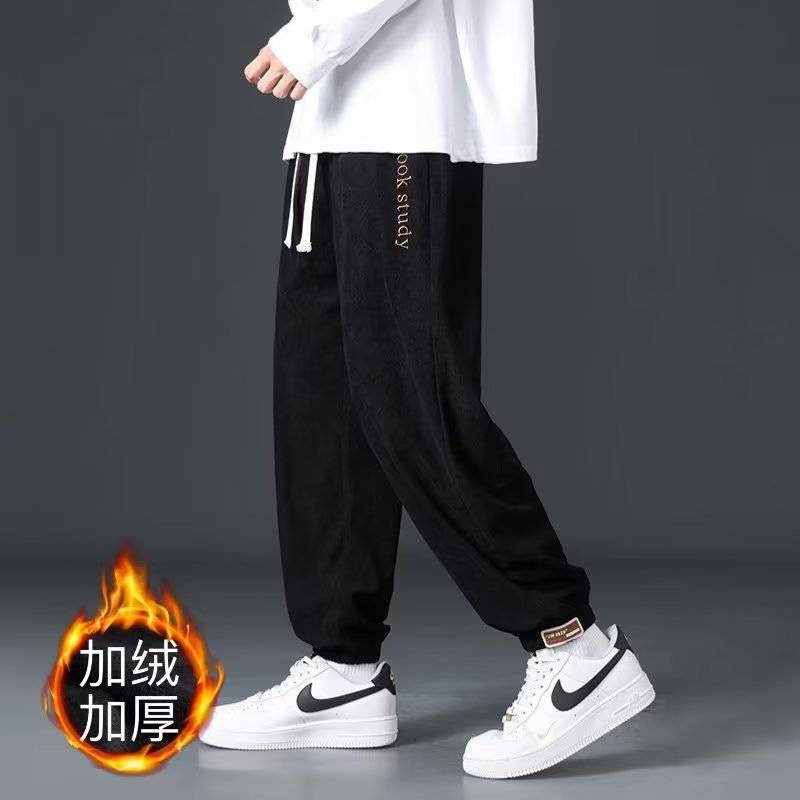 Corduroy ankle-tied pants men's Spring and Autumn 2023 new casual fashion brand sports pants fleece-lined loose draping pants