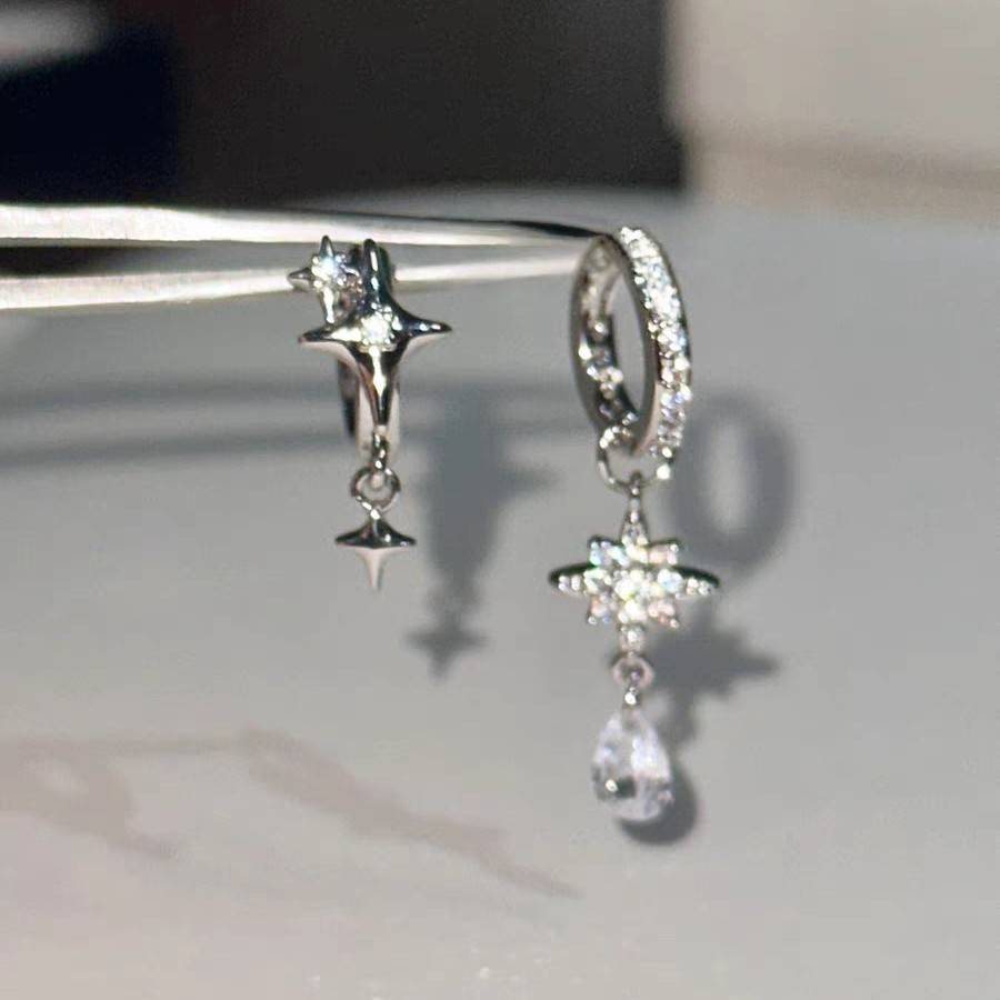 Dynamic and Playful Full-Diamond Sparkling Earrings, Star Hoop Earrings, Starburst Water Drop Zircon!