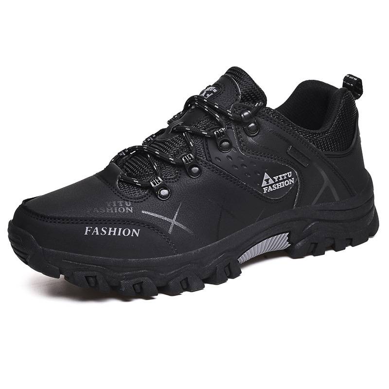 Autumn and Winter Large Size Men's Shoes Low-Cut Leather and Velvet Cotton Shoes Outdoor Hiking Shoes Men's Non-Slip Wear-Resistant Hiking Sports Shoes