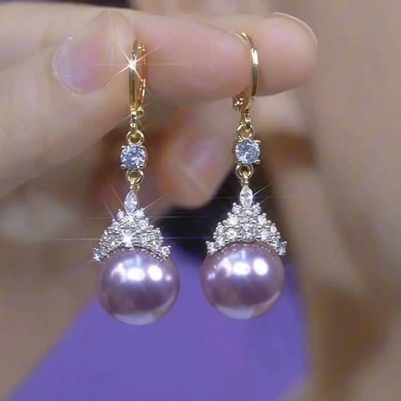 High-End Design Micro-Embellished Purple Pearl Earrings 2025 New Trendy Korean Internet Celebrity Elegant Earrings for Women