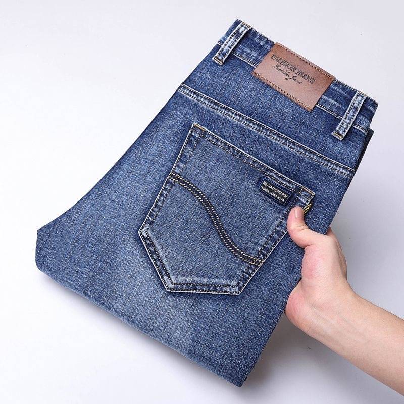 Cross-Border Hot-Selling Spring and Summer Men's Straight-Leg Loose Casual Stretch Thick Jeans Versatile Business Pants for Young and Middle-Aged Men