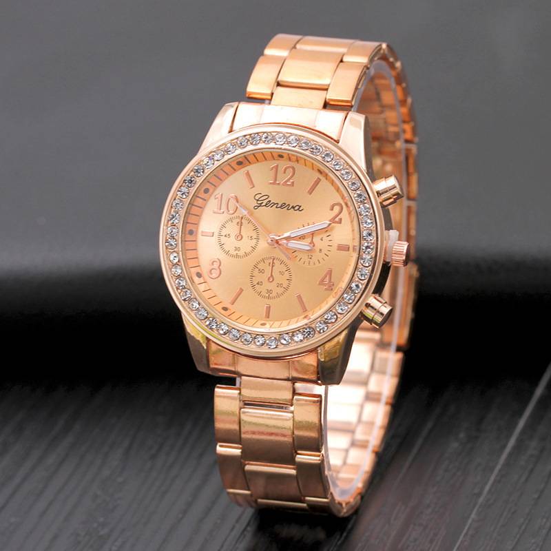 Cross-Border watch new Geneva watch diamond-encrusted alloy steel band watch women's quartz watch watch women