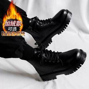 Boots Men's Winter Velvet Thickeneded Warm Cotton Boots Men's Work Leather Shoes Side Zipper Mid-Top Casual Snow Boots