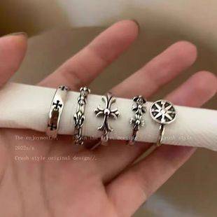 Dark Vintage Chrome Hearts Cross Open Ring for Women, European and American Style Niche Design, Simple and Fashionable Personality Ring