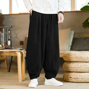 Autumn and Winter new men's retro trendy ankle-tied harem pants Chinese style linen Ruyi pants cotton and linen straight bloomers