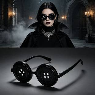 Halloween button-shaped sunglasses, party funny decorative glasses, black round frame, new cross-border model